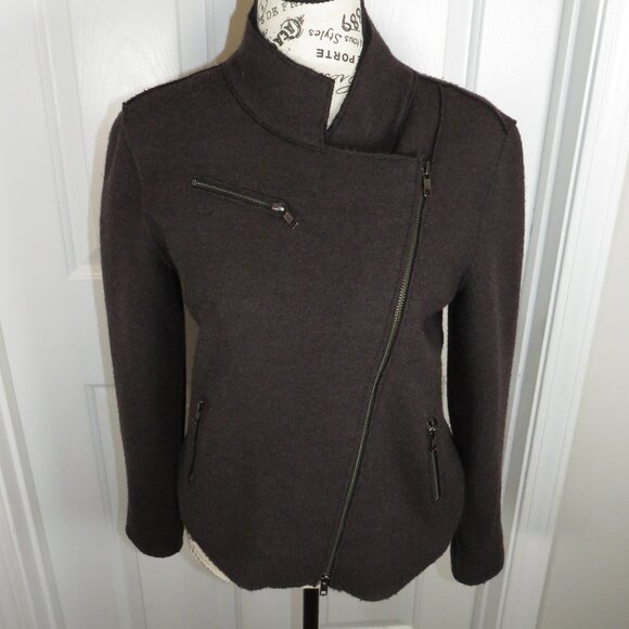 Eileen Fisher Boiled Wool Moto Jacket Asymmetric Zip Size Petite-Small - Picture 9 of 9